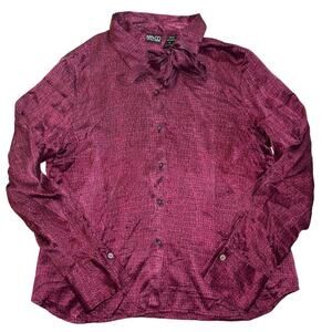 100% Silk Maroon Alligator Print Blouse with Neck Tie Size XL